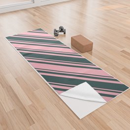 [ Thumbnail: Dark Slate Gray and Light Pink Colored Lined Pattern Yoga Towel ]