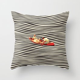 The Real Boat Ride Throw Pillow | Trippy, Opticalillusion, Vintageillustration, Monochrome, Surreal, Boatart, Popart, Opticalart, Collage, Pattern 