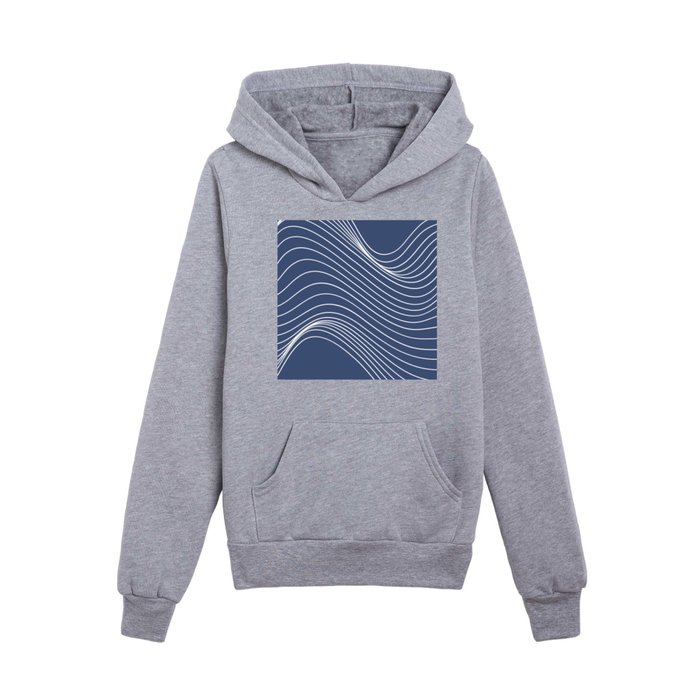 Wavy Lines Groovy Retro 70s Blue and Gold Kids Pullover Hoodie