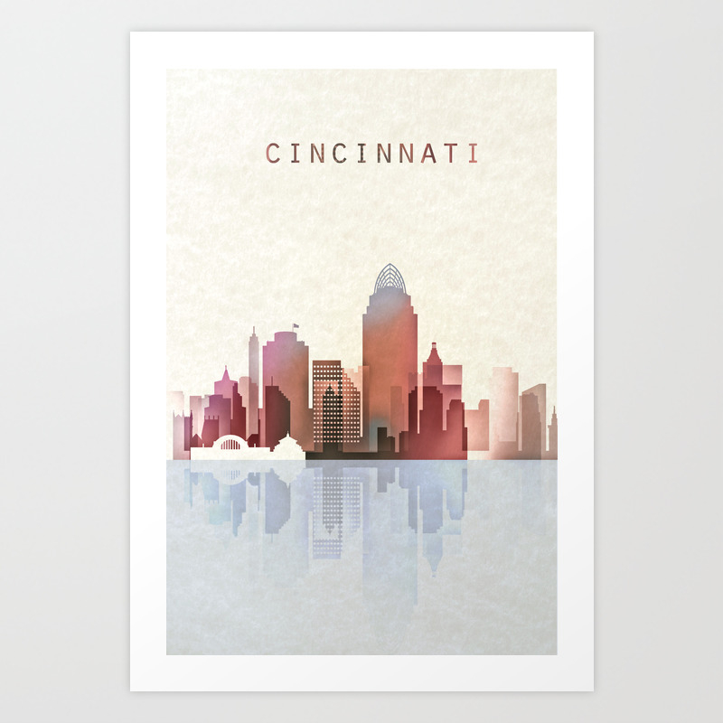 Cincinnati Print Cincinnati Skyline Cincinnati Poster Ohio Art Art Print By Dimdom Society6