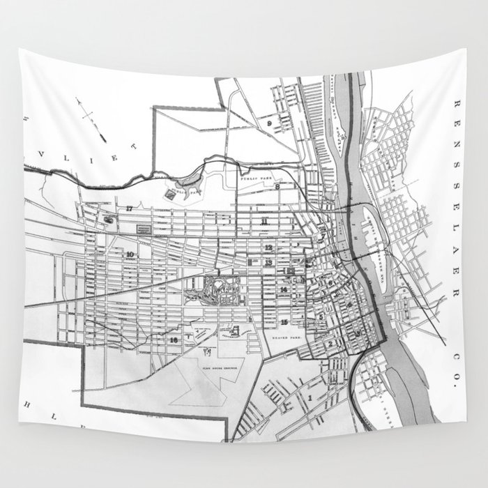 Vintage Map of Albany NY (1895) BW Wall Tapestry by BravuraMedia  Society6
