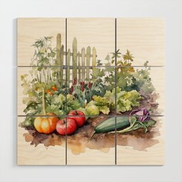 Watercolor Vegetable Garden Print Wood Wall Art