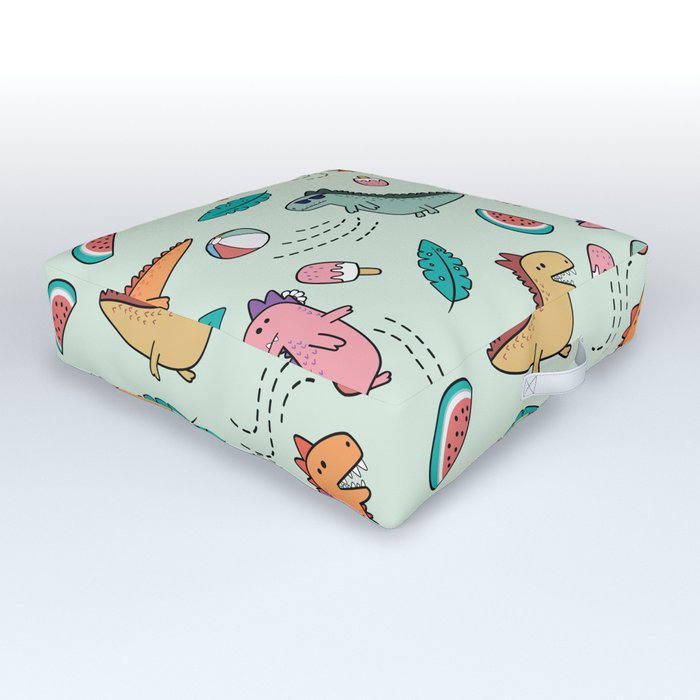 Dinosaurs T-Rex Summer Fun Retro Repeating Pattern  Outdoor Floor Cushion