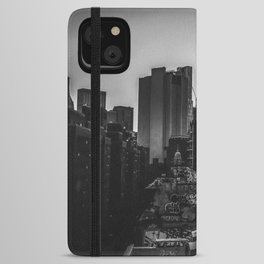 New York City skyline and Chinatown neighborhood in Manhattan black and white iPhone Wallet Case