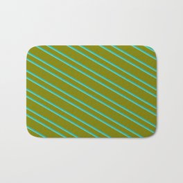 [ Thumbnail: Green, Light Sea Green, and Aquamarine Colored Striped Pattern Bath Mat ]