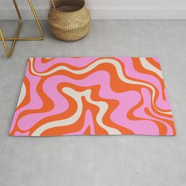 Retro Liquid Swirl Abstract Pattern Bright Pink Orange Cream Area & Throw Rug