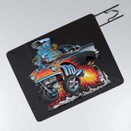 Classic hotrod 57 gasser drag racing muscle car cartoon Picnic Blanket