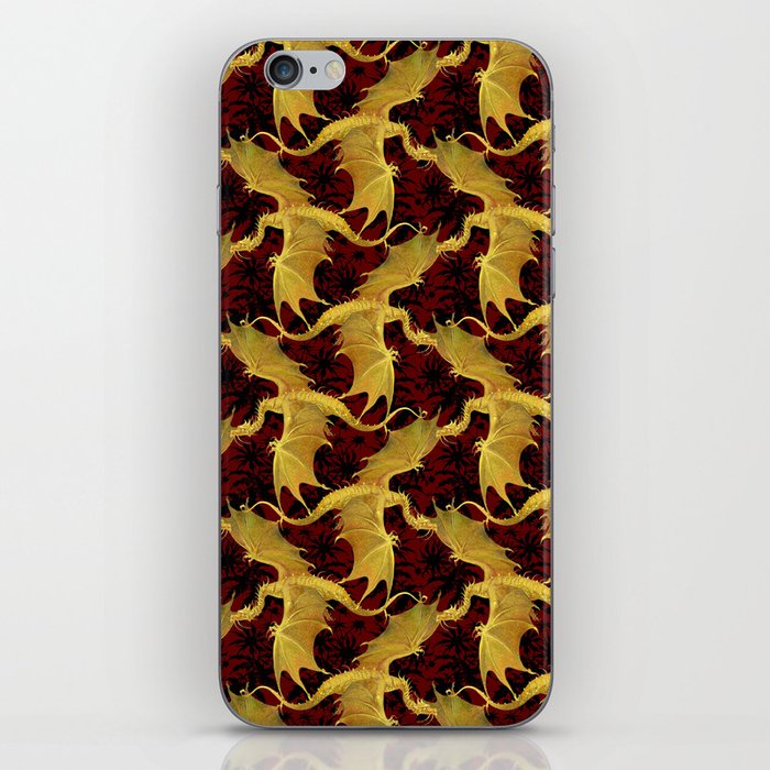Golden dragons on an ornate background iPhone Skin