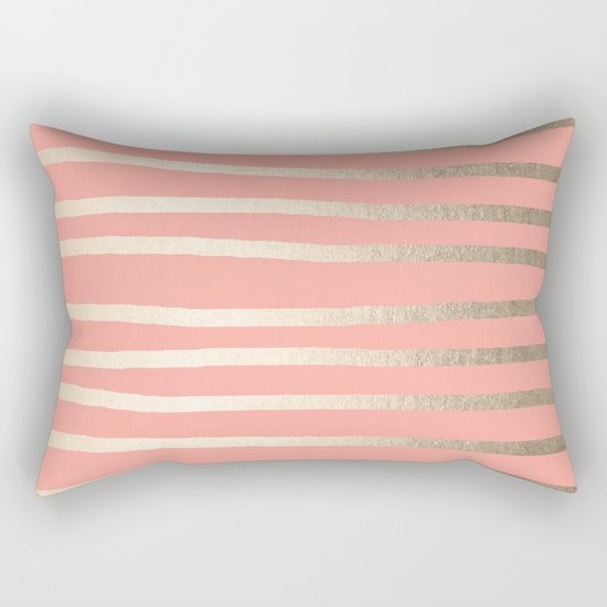 Simply Drawn Stripes in White Gold Sands and Salmon Pink Rectangular Pillow