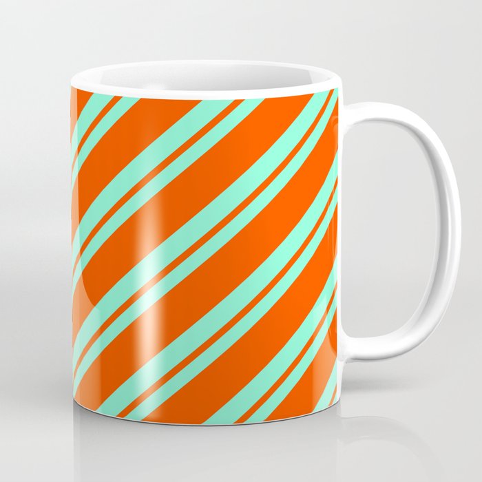 Aquamarine and Red Colored Stripes Pattern Coffee Mug