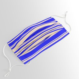 [ Thumbnail: Bisque and Blue Colored Lined/Striped Pattern Face Mask ]