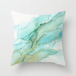 Magic Bloom Flowing Teal Blue Gold Throw Pillow