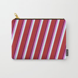 [ Thumbnail: Eyecatching Purple, Maroon, Orchid, Light Cyan, and Red Colored Lined/Striped Pattern Carry-All Pouch ]