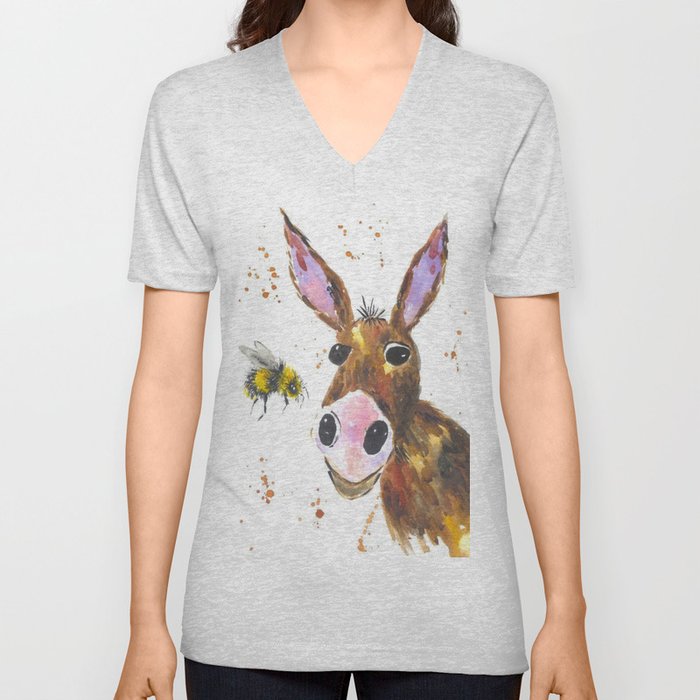 Silly Donkey and a Bumble bee V Neck T Shirt