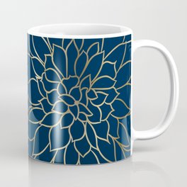 Floral Prints, Line Art, Navy Blue and Gold Coffee Mug | Xmas, Holiday, Garden, Christmas, Digital, Curated, Flower, Flowers, Leaves, Botanical 