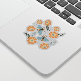 Honey Bees and Orange Flowers Sticker