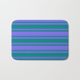 [ Thumbnail: Teal & Medium Slate Blue Colored Striped/Lined Pattern Bath Mat ]