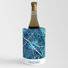 Madrid Spain Map Navy Blue Turquoise Watercolor Wine Chiller