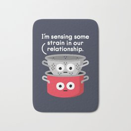 Can't Sieve With Them, Can't Sieve Without Them Bath Mat | Colander, Cooking, Illustration, Relationship, Kitchen, Cute, Funny, Pun, Quarantine, Curated 