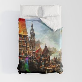 Medieval Town in a Fantasy Colorful World Duvet Cover