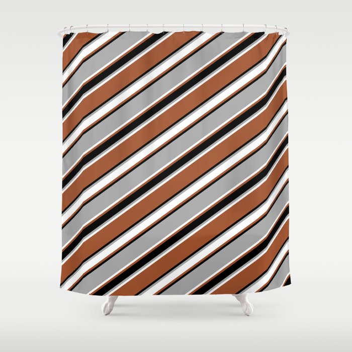 Dark Gray, White, Sienna & Black Colored Pattern of Stripes Shower Curtain