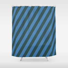 [ Thumbnail: Dark Slate Gray and Blue Colored Striped/Lined Pattern Shower Curtain ]