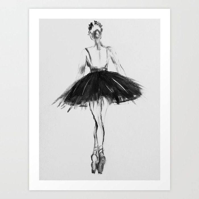 Ballerina, black white, pastel, charcoal Art Print