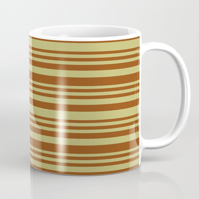 Dark Khaki & Brown Colored Striped Pattern Coffee Mug