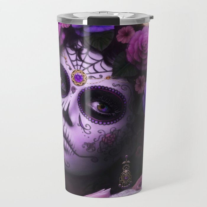 Purple Dia De Los Muertos Travel Mug