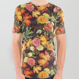 Autumn Flowers and Leaves All Over Graphic Tee