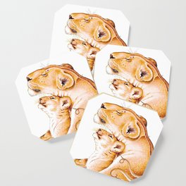 Lioness and Cub Mother's Love Ink White Art Coaster