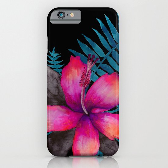 Pink Hibiscus Flower - BLACK iPhone & iPod Case