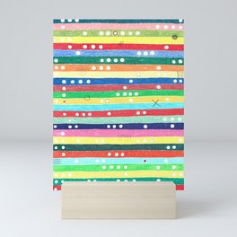 Abstract geometric colorful grid colored pencil whimsical original drawing of mysterious stripes. Mini Art Print