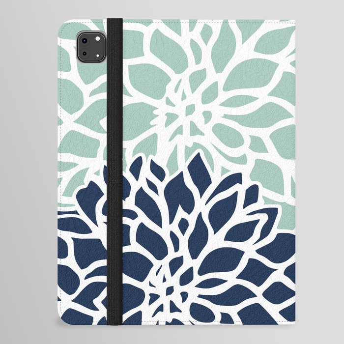 Flower Blooms, Navy Blue and Teal iPad Folio Case