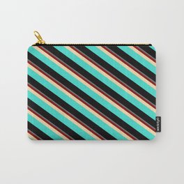 [ Thumbnail: Colorful Dim Gray, Maroon, Tan, Turquoise & Black Colored Stripes/Lines Pattern Carry-All Pouch ]