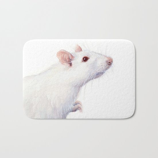 White Rat Watercolor Albino Rat Animal Bath Mat