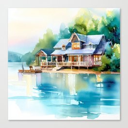 Lakeside watercolor Canvas Print