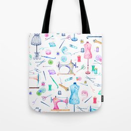 Watercolor Sewing Seamstress Quilter Pattern Tote Bag