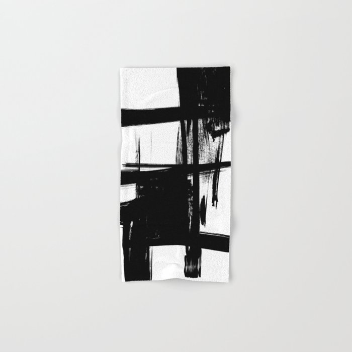 Black Brush Strokes Modern Minimalist Abstract Painting Art, nr 12 Hand & Bath Towel