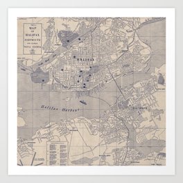 1950 Vintage Map of Halifax and Dartmouth, Nova Scotia Art Print