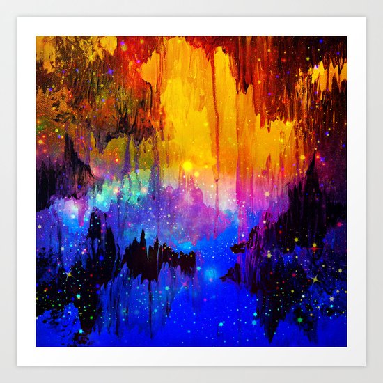 CASTLES IN THE MIST Magical Abstract Acrylic Painting Mixed Media Fantasy Cosmic Colorful Galaxy Art Print