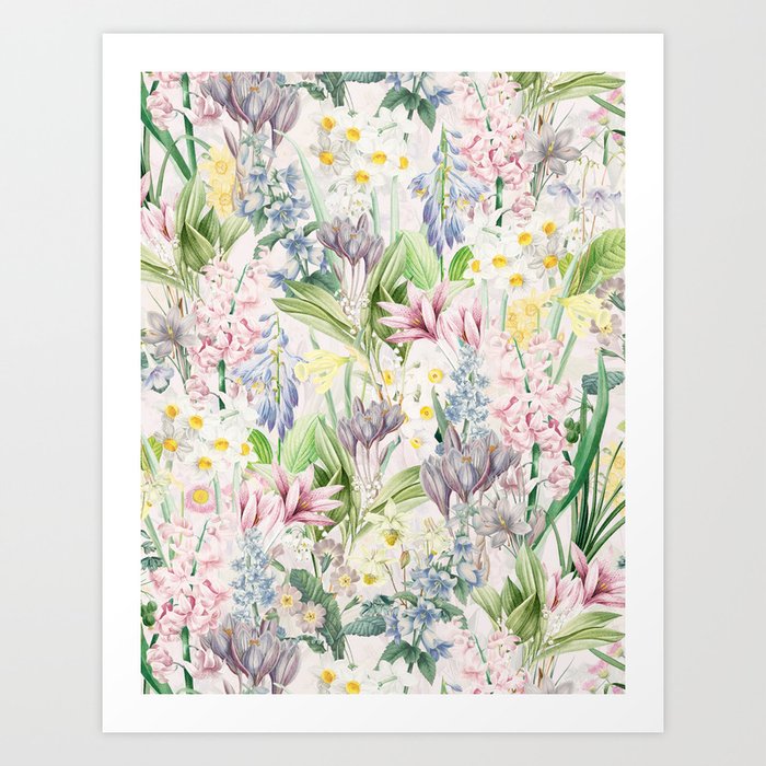 Pastel Vintage Springflowers Meadow Garden Art Print