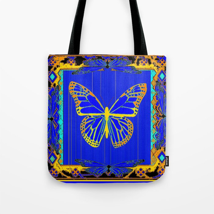 Lapis Blue & Gold Monarch Western Art design Tote Bag