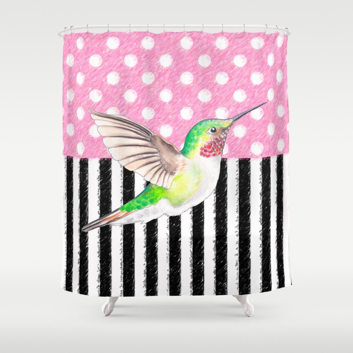 Hummingbird Polka Dot Pink Shower Curtain