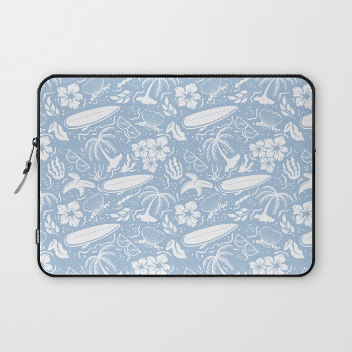 Pale Blue and White Surfing Summer Beach Objects Seamless Pattern Laptop Sleeve