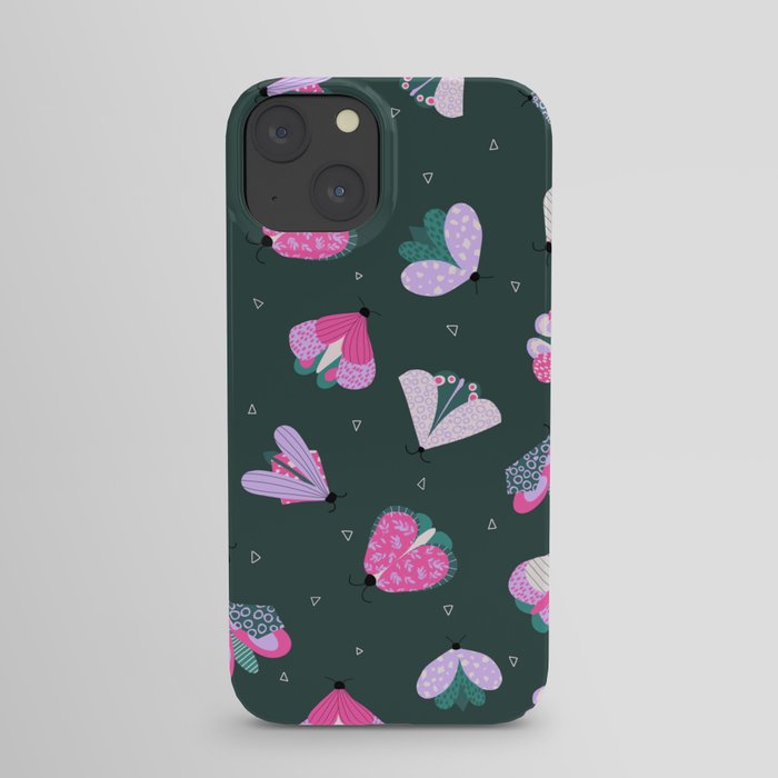 Moth Pattern Green Purple Pink iPhone Case