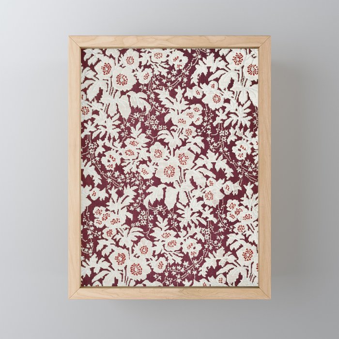 Burgundy and White Floral Industrial Arts Design Framed Mini Art Print