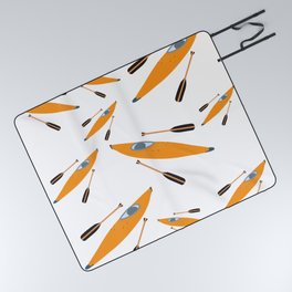 Orange Kayak with Oars Pattern Picnic Blanket