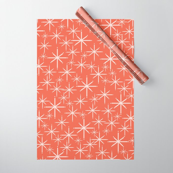 Midcentury Mod Retro Starbursts in Blush and Coral Orange  Wrapping Paper