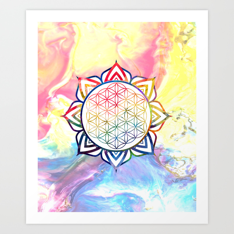 Rainbow Lotus Flower Of Life Mandala Art Print By Bluepress Society6